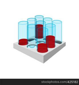Medical test tubes with blood in holder cartoon icon on a white background. Medical test tubes with blood in holder icon