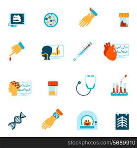 Medical tested health care flat icons set with tube dna heart isolated vector illustration