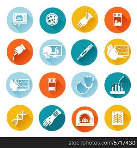 Medical tests health care flat icons set with diagnostics examination isolated vector illustration