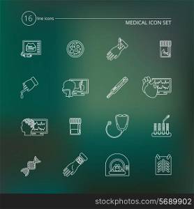 Medical tests health care outline icons set with blood stool examination urinalysis isolated vector illustration