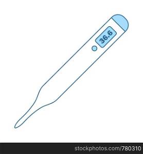 Medical Thermometer Icon. Thin Line With Blue Fill Design. Vector Illustration.