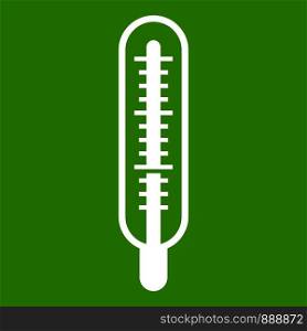 Medical thermometer icon white isolated on green background. Vector illustration. Medical thermometer icon green