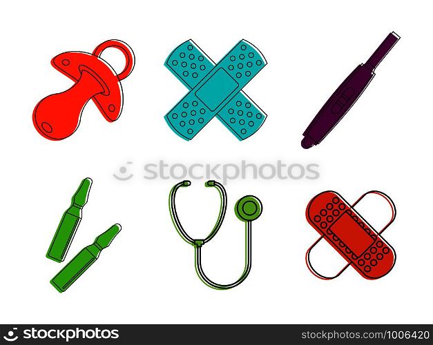 Medical tool icon set. Color outline set of medical tool vector icons for web design isolated on white background. Medical tool icon set, color outline style