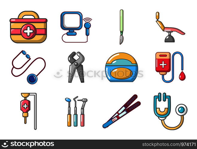 Medical tools icon set. Cartoon set of medical tools vector icons for web design isolated on white background. Medical tools icon set, cartoon style