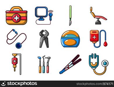 Medical tools icon set. Cartoon set of medical tools vector icons for web design isolated on white background. Medical tools icon set, cartoon style