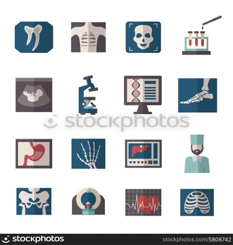 Medical ultrasound and x-ray procedures icons flat set isolated vector illustration. Ultrasound X-ray Icons Flat