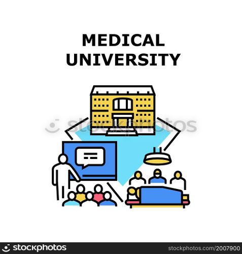Medical university doctor. medicine school. health study training. conference class. college lecture course medical university vector concept color illustration. Medical university icon vector illustration