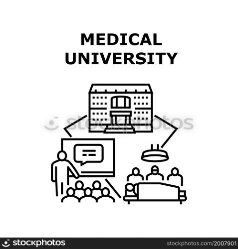 Medical university doctor. medicine school. health study training. conference class. college lecture course medical university vector concept black illustration. Medical university icon vector illustration