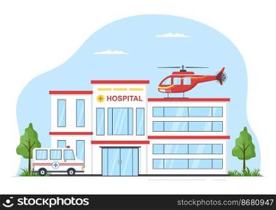Medical Vehicle Ambulance Car or Emergency Service for Pick Up Patient the Injured in an Accident in Flat Cartoon Hand Drawn Templates Illustration