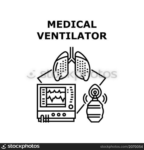 Medical ventilator intensive care. Respiratory hospital. Oxygen machine. Breath monitor vector concept black illustration. Medical ventilator icon vector illustration