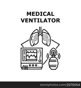 Medical ventilator intensive care. Respiratory hospital. Oxygen machine. Breath monitor vector concept black illustration. Medical ventilator icon vector illustration