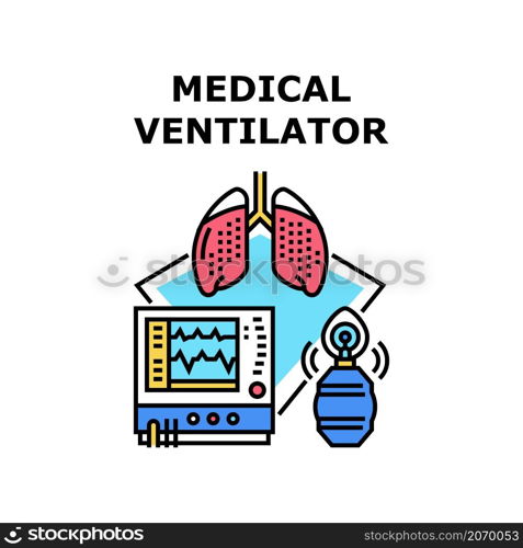 Medical ventilator intensive care. Respiratory hospital. Oxygen machine. Breath monitor vector concept color illustration. Medical ventilator icon vector illustration