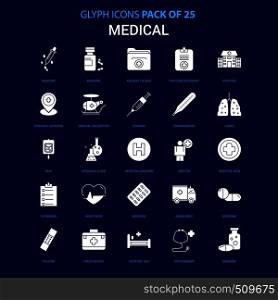 Medical White icon over Blue background. 25 Icon Pack