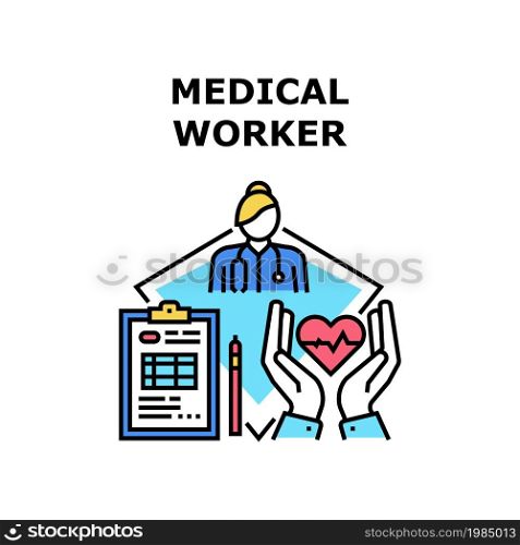 Medical Worker Vector Icon Concept. Doctor And Nurse Professional Medical Worker, Hospital And Clinic Medicine Specialist Profession. Healthcare And Disease Treatment Color Illustration. Medical Worker Vector Concept Color Illustration