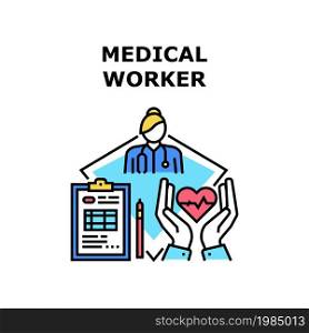 Medical Worker Vector Icon Concept. Doctor And Nurse Professional Medical Worker, Hospital And Clinic Medicine Specialist Profession. Healthcare And Disease Treatment Color Illustration. Medical Worker Vector Concept Color Illustration