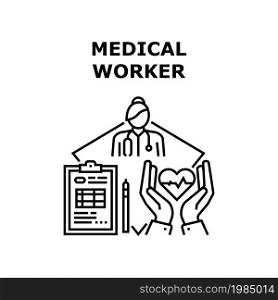Medical Worker Vector Icon Concept. Doctor And Nurse Professional Medical Worker, Hospital And Clinic Medicine Specialist Profession. Healthcare And Disease Treatment Black Illustration. Medical Worker Vector Concept Black Illustration
