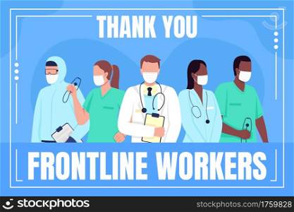 Medical workers social media post mockup. Thank you frontline workers phrase. Web banner design template. Covid booster, content layout with inscription. Poster, print ads and flat illustration. Medical workers social media post mockup