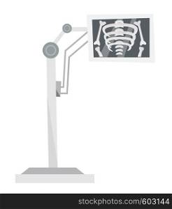 Medical x-ray machine with the image of skeleton. Medical diagnostic equipment. Vector cartoon illustration isolated on white background.. Medical x-ray machine vector cartoon illustration.