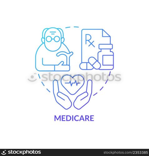 Medicare blue gradient concept icon. Healthcare program. Federal social insurance includes abstract idea thin line illustration. Isolated outline drawing. Myriad Pro-Bold font used. Medicare blue gradient concept icon