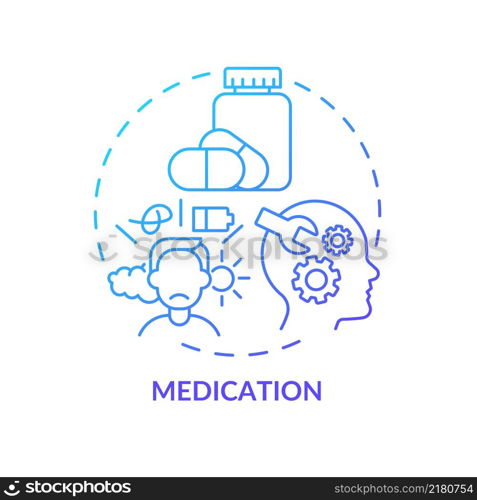 Medication blue gradient concept icon. Mental health support. Compulsive gambling overcoming abstract idea thin line illustration. Isolated outline drawing. Arial, Myriad Pro-Bold fonts used. Medication blue gradient concept icon