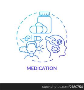 Medication blue gradient concept icon. Mental health support. Compulsive gambling overcoming abstract idea thin line illustration. Isolated outline drawing. Arial, Myriad Pro-Bold fonts used. Medication blue gradient concept icon