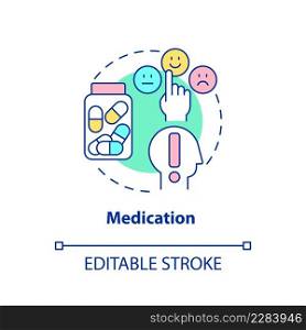 Medication concept icon. Medication prescription. Conduct disorder treatment abstract idea thin line illustration. Isolated outline drawing. Editable stroke. Arial, Myriad Pro-Bold fonts used. Medication concept icon