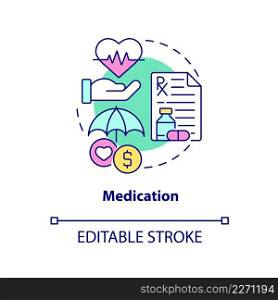 Medication concept icon. Pain alleviation. Hospice provided services abstract idea thin line illustration. Isolated outline drawing. Editable stroke. Arial, Myriad Pro-Bold fonts used. Medication concept icon