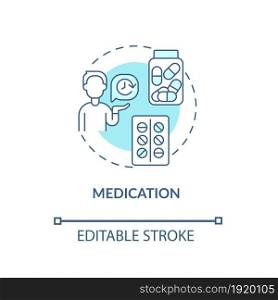 Medication concept icon. Treatment for ADHD in adults abstract idea thin line illustration. Treating mental health condition. Improve attention. Vector isolated outline color drawing. Editable stroke. Medication concept icon