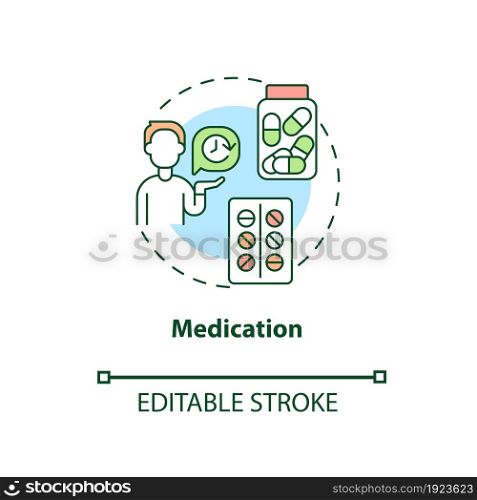 Medication concept icon. Treatment for ADHD in adults abstract idea thin line illustration. Stimulant, nonstimulant drug. Antidepressants intake. Vector isolated outline color drawing. Editable stroke. Medication concept icon