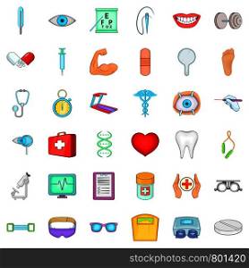 Medication icons set. Cartoon style of 36 medication vector icons for web isolated on white background. Medication icons set, cartoon style