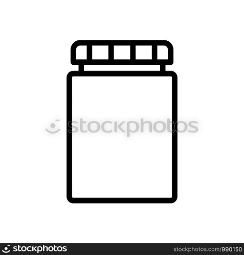 Medicine bottle and pills. Black and white icon vector