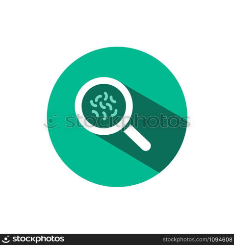 Medicine bottle and pills color icon with shade on a green circle. Vector illustration