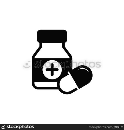 Medicine bottle and pills icon. Isolated vector illustration