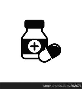 Medicine bottle and pills icon. Isolated vector illustration