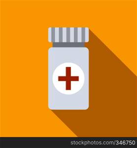 Medicine bottle icon in flat style on a yellow background. Medicine bottle icon, flat style