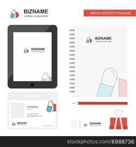 Medicine Business Logo, Tab App, Diary PVC Employee Card and USB Brand Stationary Package Design Vector Template