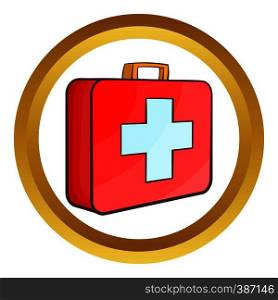 Medicine chest vector icon in golden circle, cartoon style isolated on white background. Medicine chest vector icon