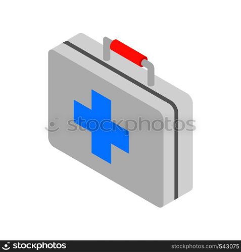 Medicine chest with blue cross icon in isometric 3d style on a white background. Medicine chest with blue cross icon