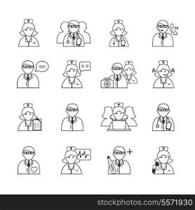Medicine doctors and nurses icons set for emergency healthcare and hospital isolated vector illustration