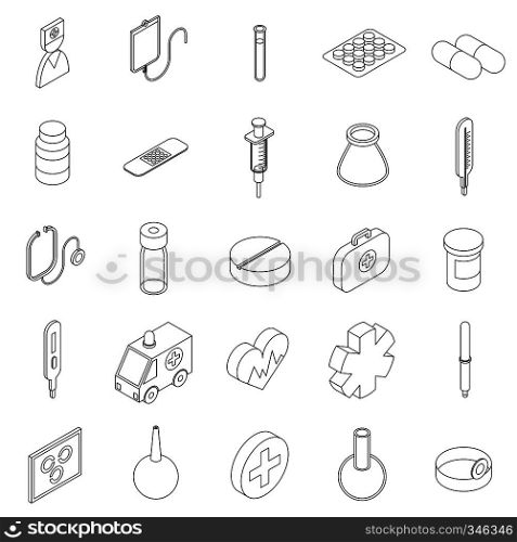 Medicine equipment icons set in isometric 3d style on a white background. Medicine equipment icons set, isometric 3d style
