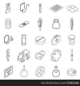 Medicine equipment icons set in isometric 3d style on a white background. Medicine equipment icons set, isometric 3d style