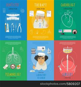 Medicine flat infographic icons composition of dental surgery and cardiologist doctor cartoon character poster abstract vector illustration. . Medicine flat icons composition poster