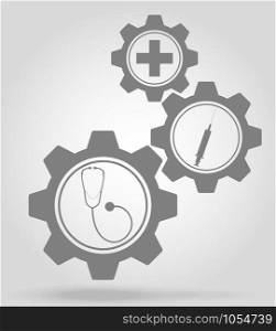 medicine gear mechanism concept vector illustration isolated on gray background