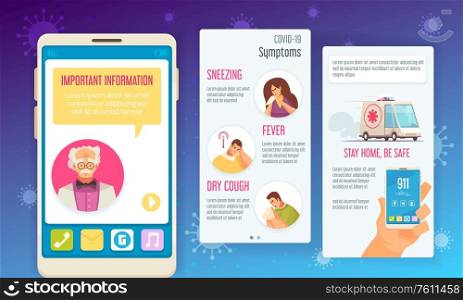 Medicine hygiene virus coronavirus set of vertical mobile backgrounds with editable text and doodle style icons vector illustration