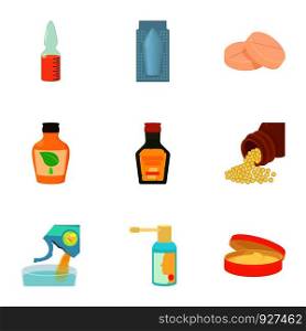 Medicine icons set. Cartoon set of 9 medicine vector icons for web isolated on white background. Medicine icons set, cartoon style