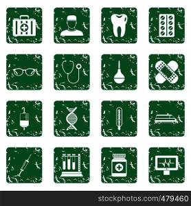 Medicine icons set in grunge style green isolated vector illustration. Medicine icons set grunge