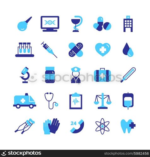 Medicine Icons Set . Medicine blue icons set with diagnosis prescription and doctors symbols flat isolated vector illustration