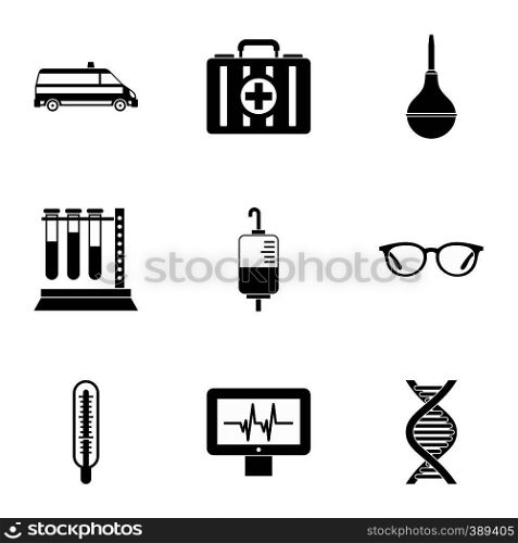 Medicine icons set. Simple illustration of 9 medicine vector icons for web. Medicine icons set, simple style