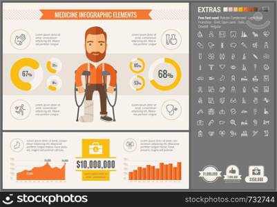 Medicine infographic template and elements. The template includes illustrations of hipster men and huge awesome set of thin line icons. Modern minimalistic flat vector design.. Medicine flat design Infographic Template