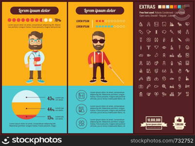 Medicine infographic template and elements. The template includes illustrations of hipster men and huge awesome set of thin line icons. Modern minimalistic flat vector design.. Medicine flat design Infographic Template